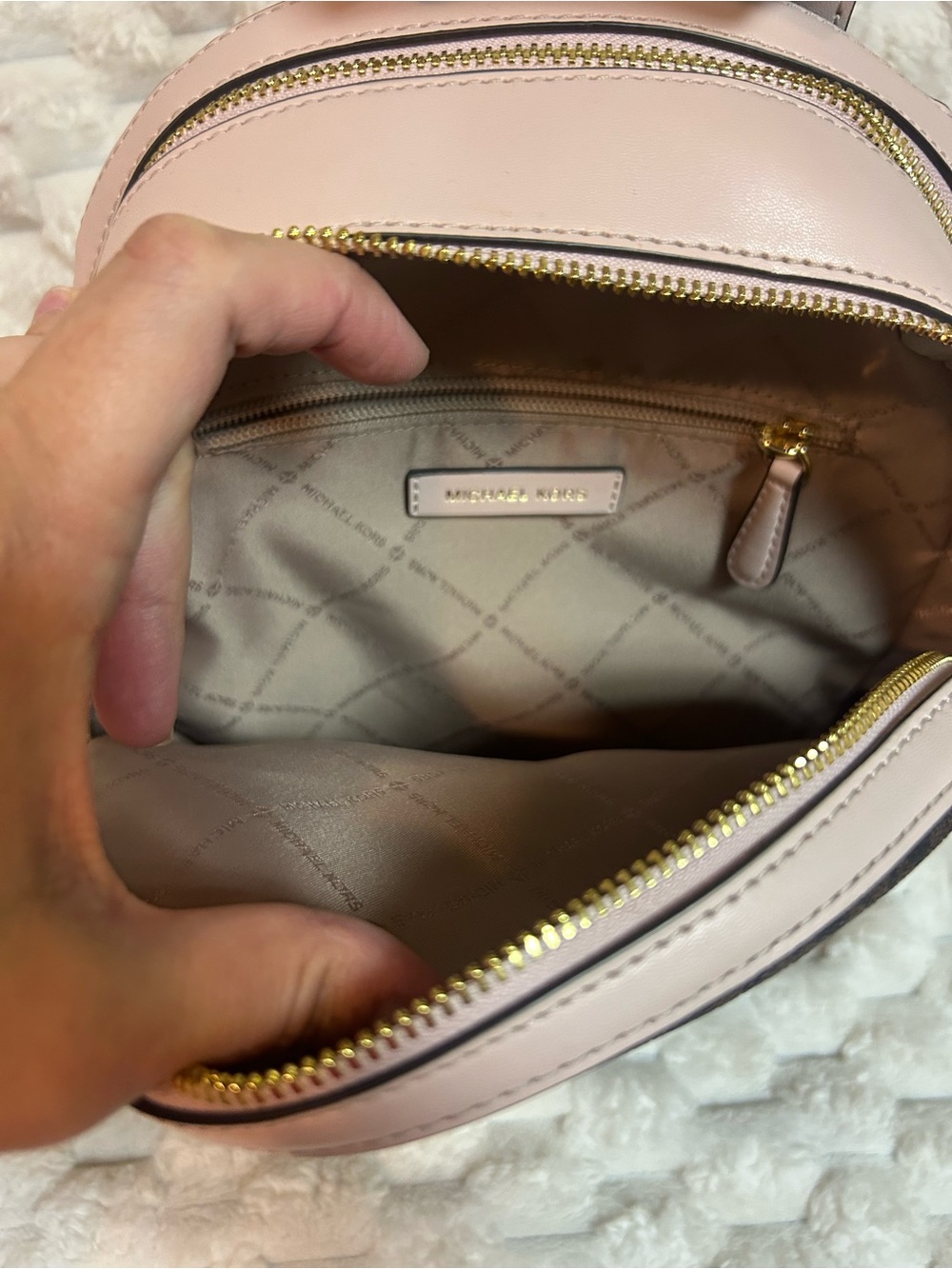 Michael Kors Jaycee Brown Monogram Backpack with Pale Pink Trim and Wallet - Picture 5 of 7